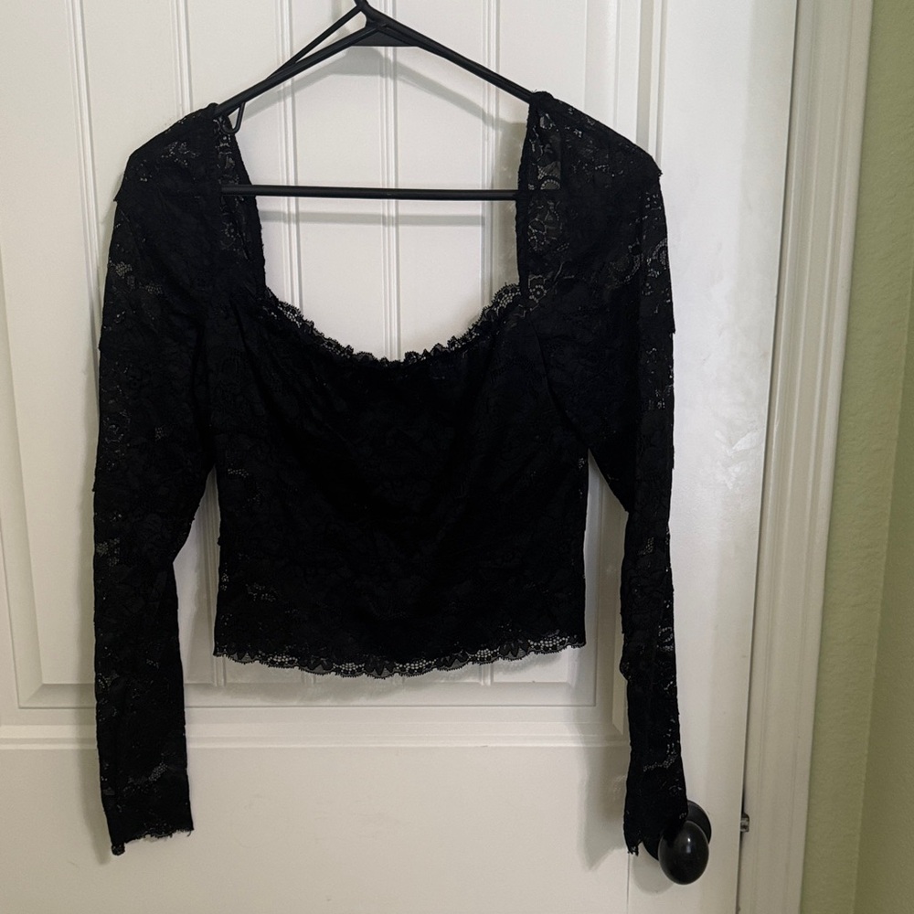 Guess Black Lace Long Sleeve Blouse